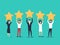 Five stars rating flat style vector concept. People are holding stars over the heads. Feedback consumer