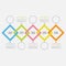 Five step Timeline Infographic. Dash line round circle. Colorful big rhombus square segment. Template. Flat design. White backgrou