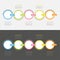 Five step Timeline Infographic set. Colorful circles and rectangle chain. Dash line track. Template. Black White background.