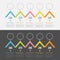 Five step Timeline Infographic set. Dash line round circle. Colorful triangle corner roof shape segment. Template. Flat design. Bl