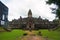 Five stepped pyramid. Bakong temple, Roluos Group, Siem Reap, Cambodia. First of the large mountain temples. Circa Late 9th