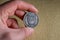 Five swiss francs coin close up