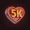 Five thousand or 5k follower celebration love icon neon glow lighting 3d render