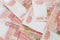 Five thousand rubles bill. Russian rubles. a bunch of 5000 Russian banknotes close up