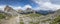 Five towers mountain in dolomites panorama landscape from nuvalau peak