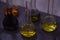 Five types of oil in glass jar