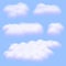 Five Virtual cumulus clouds vectors isolated on clear blue sky background, Realistic Fluffy cubes like white cotton wool
