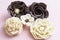 Five white and brown chocolate roses