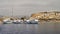 Five white yachts in the Red Sea near Sharm El Sheikh Egypt