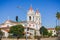 Five Wounds Portuguese National Church, the Portuguese parish in San Jose, California; blue sky background