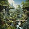 Fixative Of Landscape: A Sci-fi Baroque Painting Of Nature Near Waterfalls