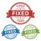 Fixed, well done, ready, vector badge label stamp tag for product, marketing selling online shop or web e-commerce