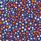 Fizzing bubbles seamless vector pattern background. Neon indigo blue orange backdrop dense polka dot shapes.Modern