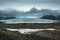 Fjallsarlon Jokulsarlon Huge glacier and mountains in Iceland Vatnajokull glacier aerial drone image with clouds and