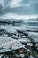 Fjallsarlon Jokulsarlon Huge glacier and mountains in Iceland Vatnajokull glacier aerial drone image with clouds and