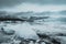 Fjallsarlon Jokulsarlon Huge glacier and mountains in Iceland Vatnajokull glacier aerial drone image with clouds and