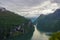 Fjord Geirangerfjord, view from Ornesvingen viewing point, Norway.