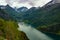 Fjord Geirangerfjord, view from Ornesvingen viewing point, Norway.