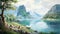 Fjord Of Thailand: A Breathtaking Watercolor Illustration