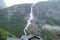 Fjords of northern Norway. The landscape of the glacier is surrounded by rocks.