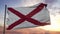 Flag of Alabama waving in the wind against deep beautiful sky. 3d illustration