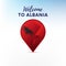 Flag of Albania in shape of map pointer or marker. Welcome to Albania. Vector illustration.