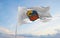 flag of Alto Hospicio , Chile at cloudy sky background on sunset, panoramic view. Chilean travel and patriot concept. copy space