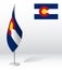 Flag of american state of Colorado on flagpole for registration of solemn event, meeting foreign guests. Day of state of Colorado