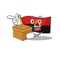 Flag angola Scroll cartoon character bringing a box