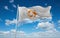 flag of Anguilla 1967 1969, Caribbean at cloudy sky background, panoramic view. flag representing extinct country,ethnic group or