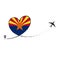 Flag Arizona Love Romantic travel Airplane air plane Aircraft Aeroplane flying fly jet airline line path vector fun