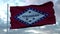 Flag of Arkansas waving in the wind against deep beautiful clouds sky. 3d rendering