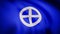 Flag with astrological symbol of earth. Animation close-up of waving canvas of blue fabric with white symbol in center