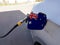 Flag of Australia on the car`s fuel tank filler flap. Petrol station. Fueling car at a gas station