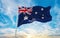 flag of Australian Customs 1901 1903 , Australia at cloudy sky background on sunset, panoramic view. Australian travel and patriot