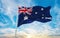 flag of Australian Customs 1904 1909 , Australia at cloudy sky background on sunset, panoramic view. Australian travel and patriot