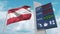 Flag of Austria and gas station sign board with rising fuel prices. Conceptual 3D rendering