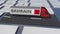 Flag of Bahrain on moving truck and computer keyboard. International shipping related 3d rendering