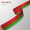 Flag of Belarus. 3rd of July. Vector illustration. Wavy ribbon on gray background. Independence day. National symbol