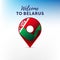 Flag of Belarus in shape of map pointer. Welcome to Belarus. Vector illustration.