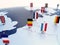 Flag of Belgium in focus among other European countries flags. Europe marked with table flags 3d rendering