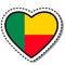Flag Benin heart sticker on white background. Vintage vector love badge. Template design element. National day.