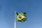 Flag of Brazil fluttering in the wind. In the center of the flag with the words \\\