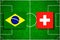 Flag Brazil - Switzerland on the football field. Football match