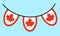 Flag of Canada. Garlands with a red maple leaf on a rope. Round pennant. Red-white symbol of the country. Official banner. Festive