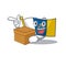 Flag canary island Scroll cartoon character bringing a box