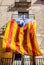 Flag of Catalonia waving in the downtown of Girona. Spain.