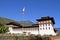 Flag Ceremony at Tashicho Dzong or Thimpu Palace. Buddhist monastery and fortress on the northern edge of the city of Thimpu in B