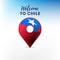 Flag of Chile in shape of map pointer or marker. Welcome to Chile. Vector.