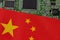 Flag of China with integrated circuit board.